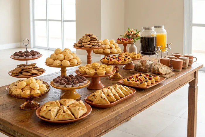 Coffee break Sabrosa: café, pães, salgados e doces